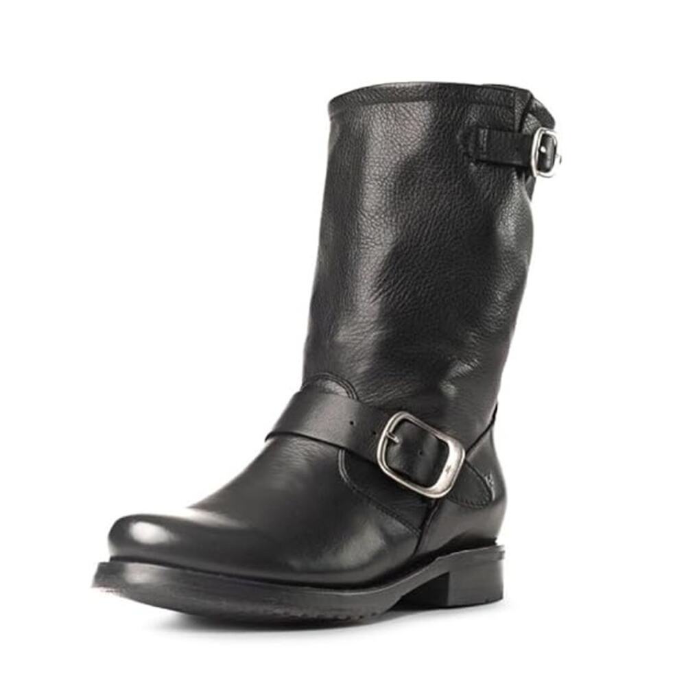 Frye Veronica Boots Soft Leather Mid Calf Buckle Strap Biker Moto Black 9D